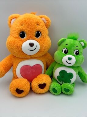Care Bear Tender Heart 12" Good Luck 9” Bears Lot Of 2 Orange Green Plush 2021